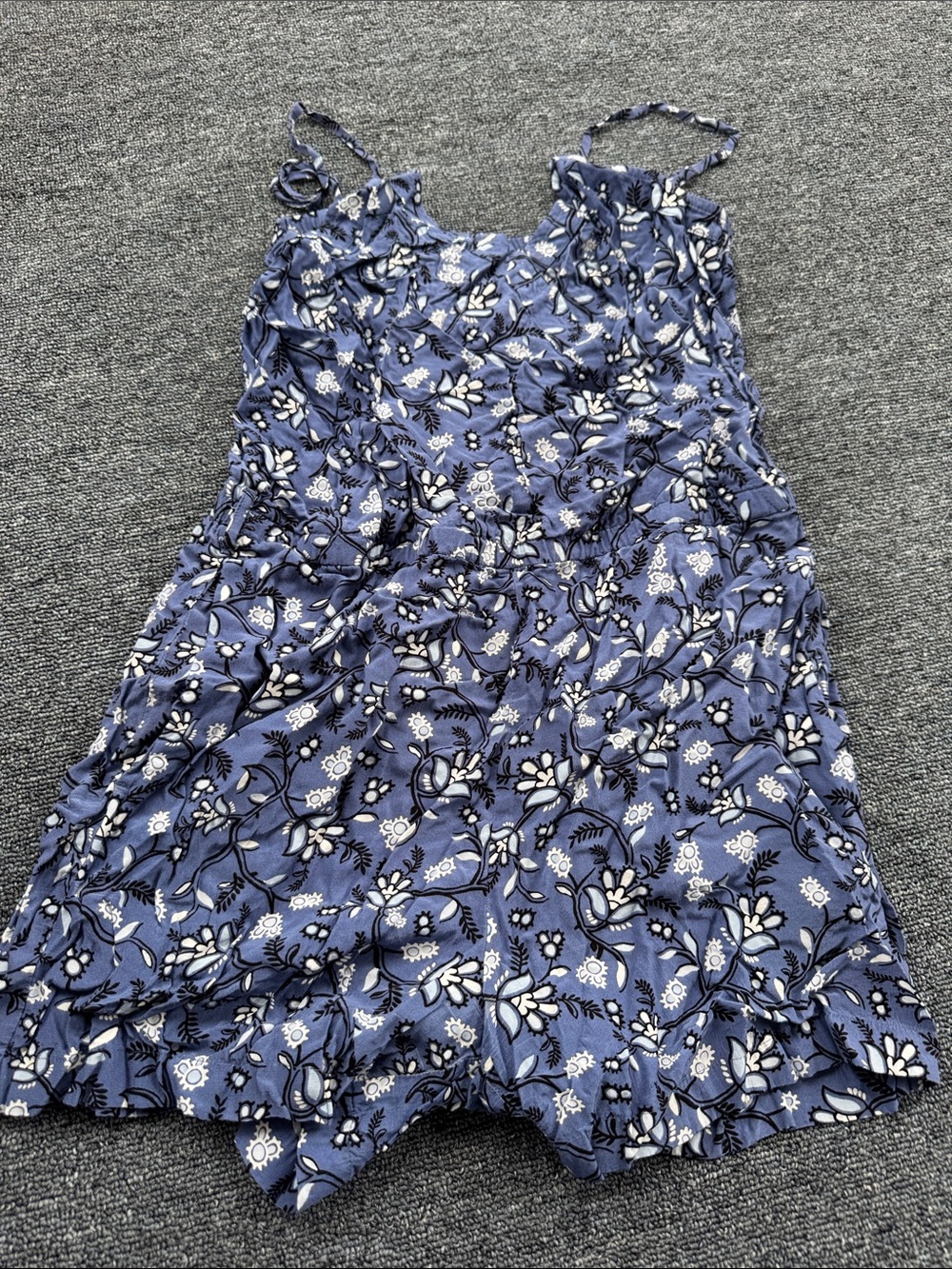 LOFT Blue Floral Romper with Spaghetti Straps